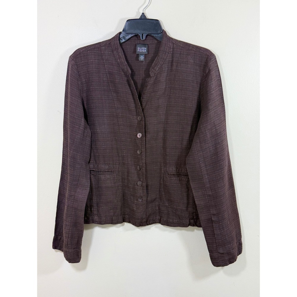 Eileen Fisher Women's M Brown Linen Blend Jacket Quiet Luxury Lagenlook